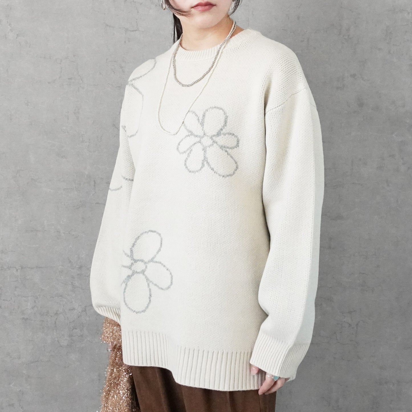 フラワージャガードニットプルオーバー