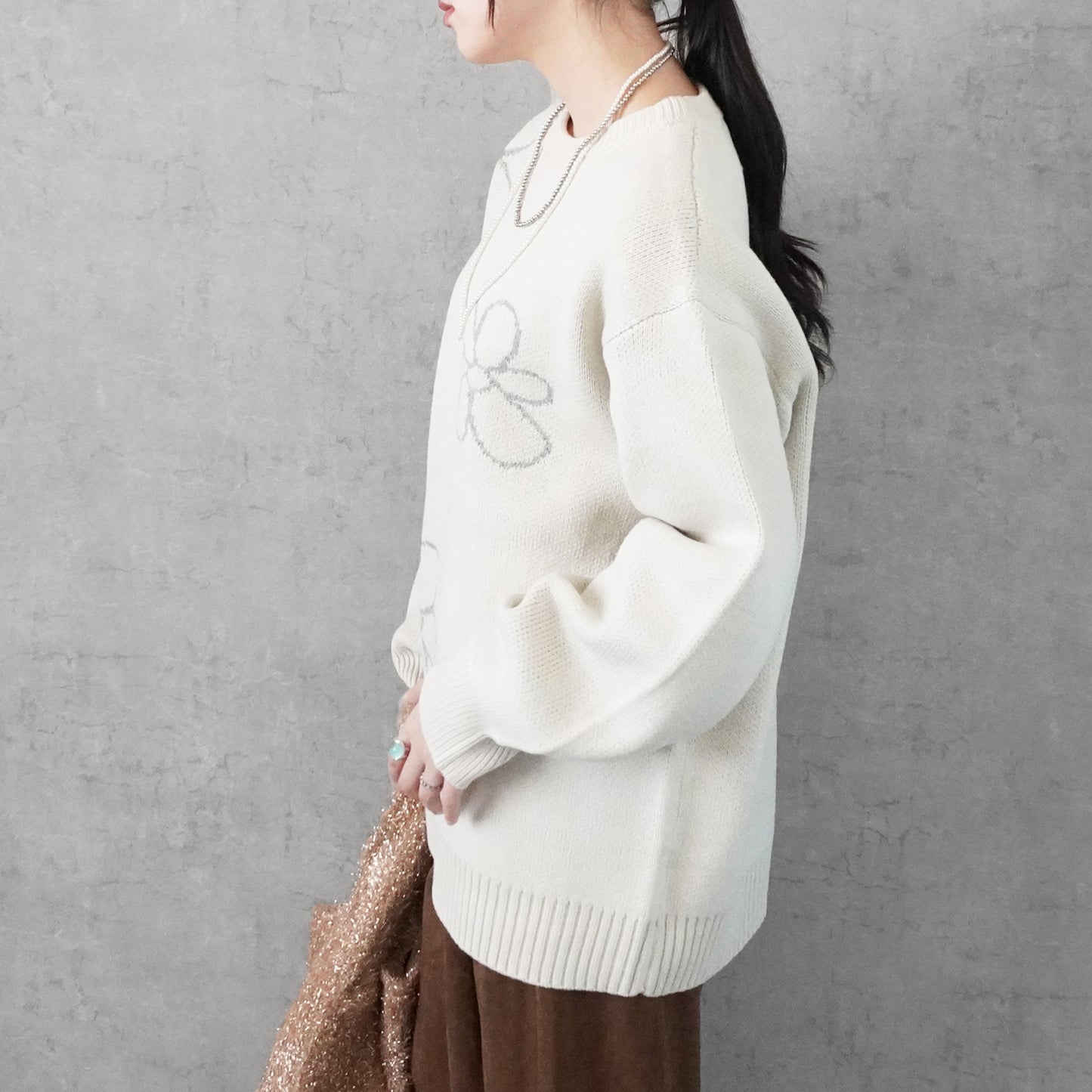 フラワージャガードニットプルオーバー