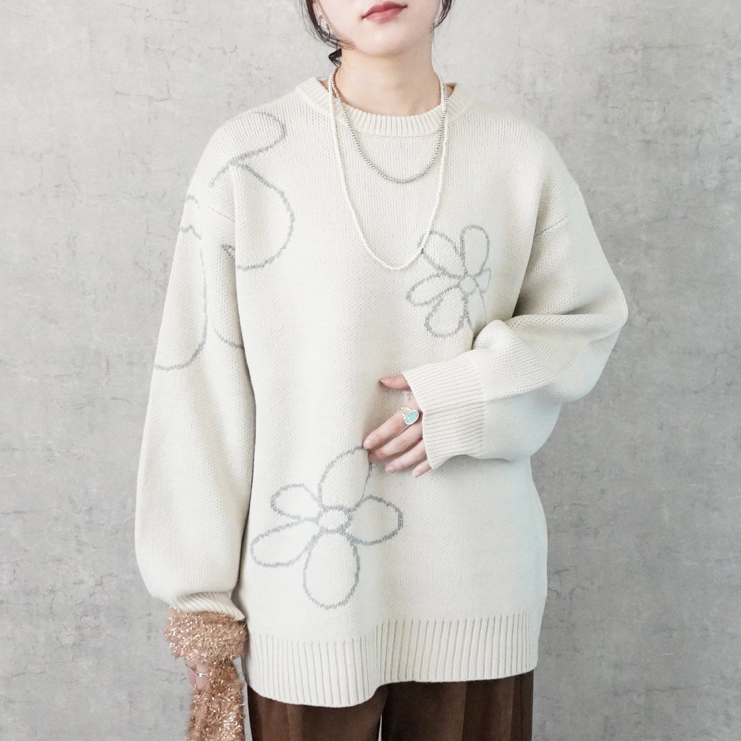 フラワージャガードニットプルオーバー