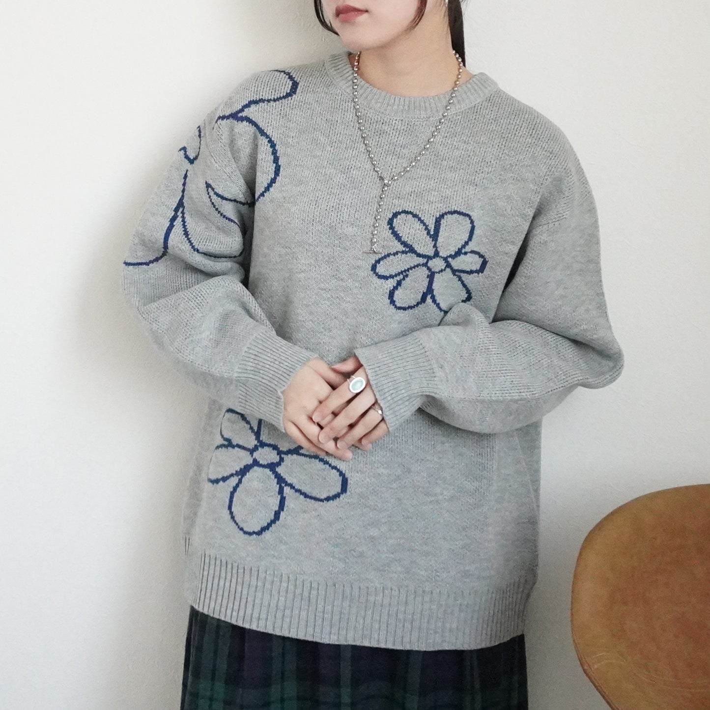 フラワージャガードニットプルオーバー
