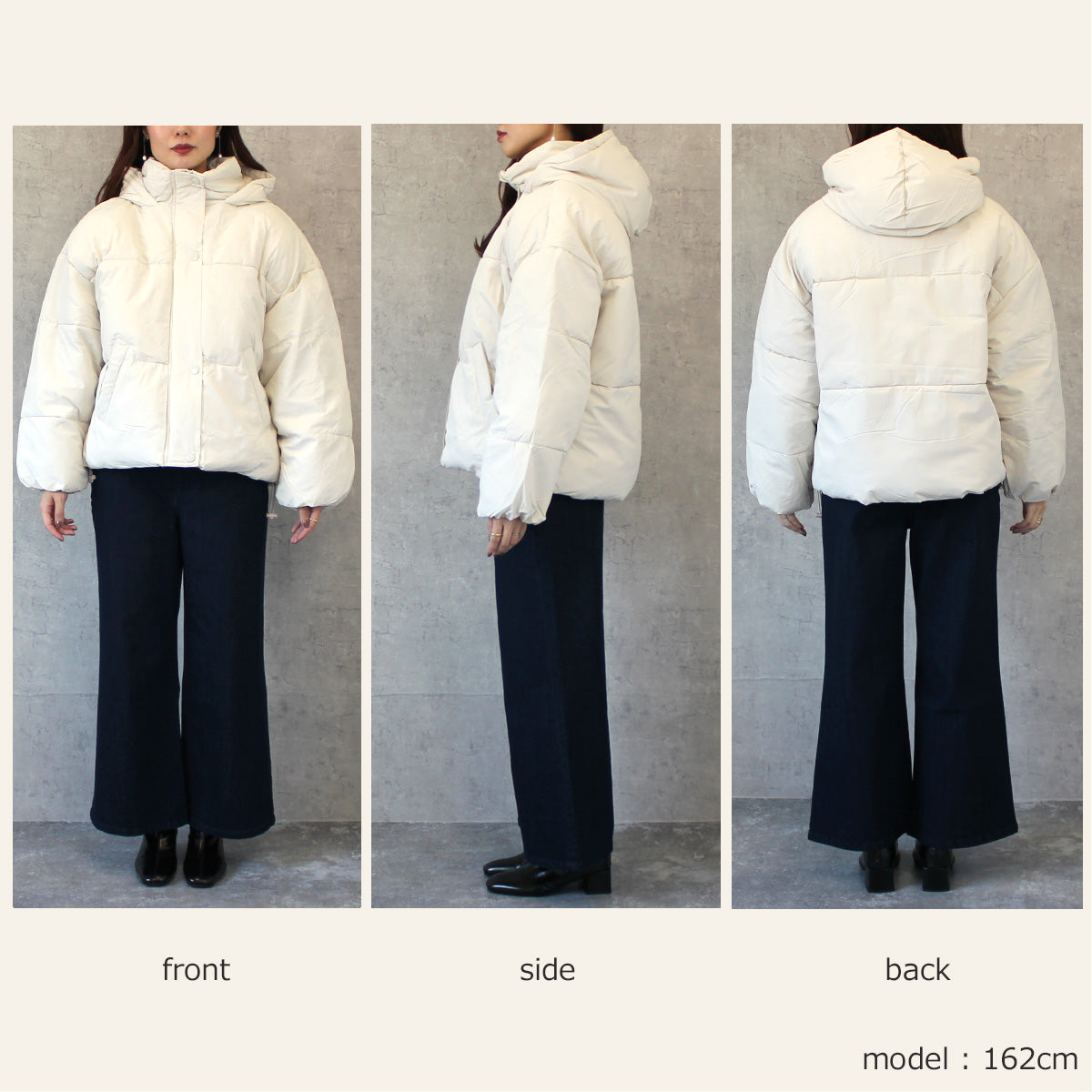 スタンドフードフェイクダウンコート