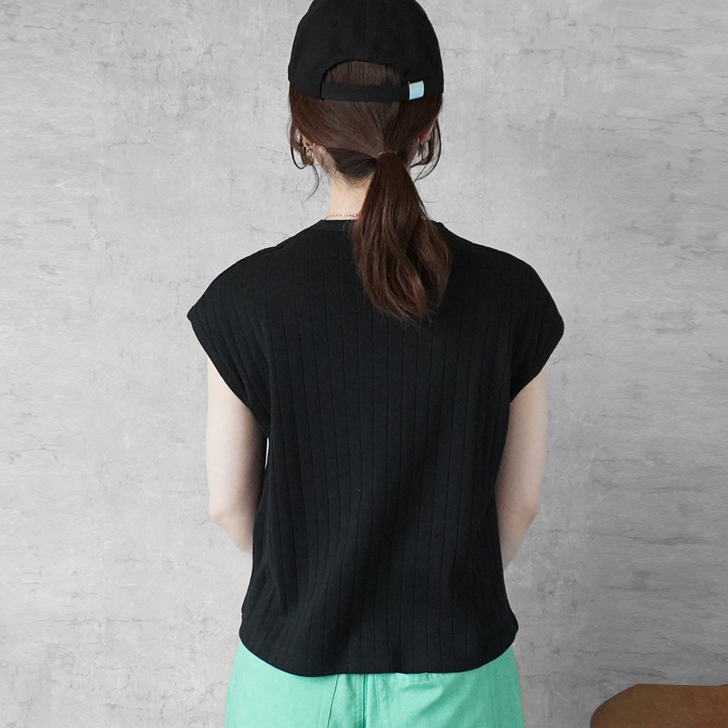 フレンチスリーブリブニットTシャツ