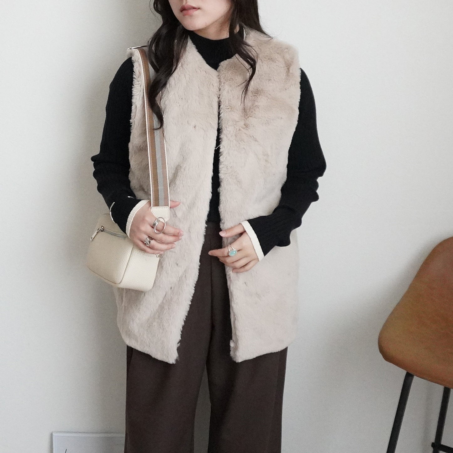 ポケット付きファーベスト