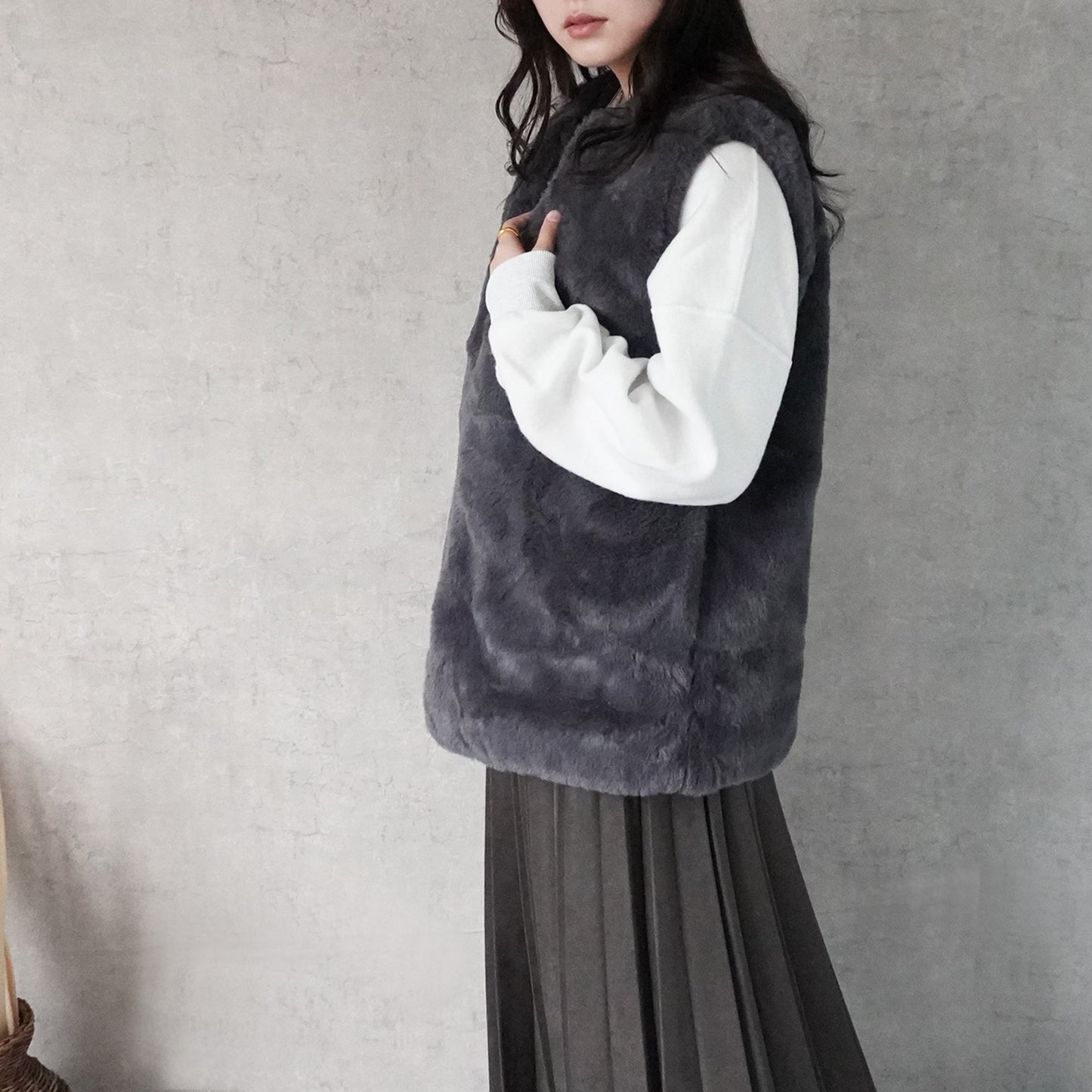 ポケット付きファーベスト