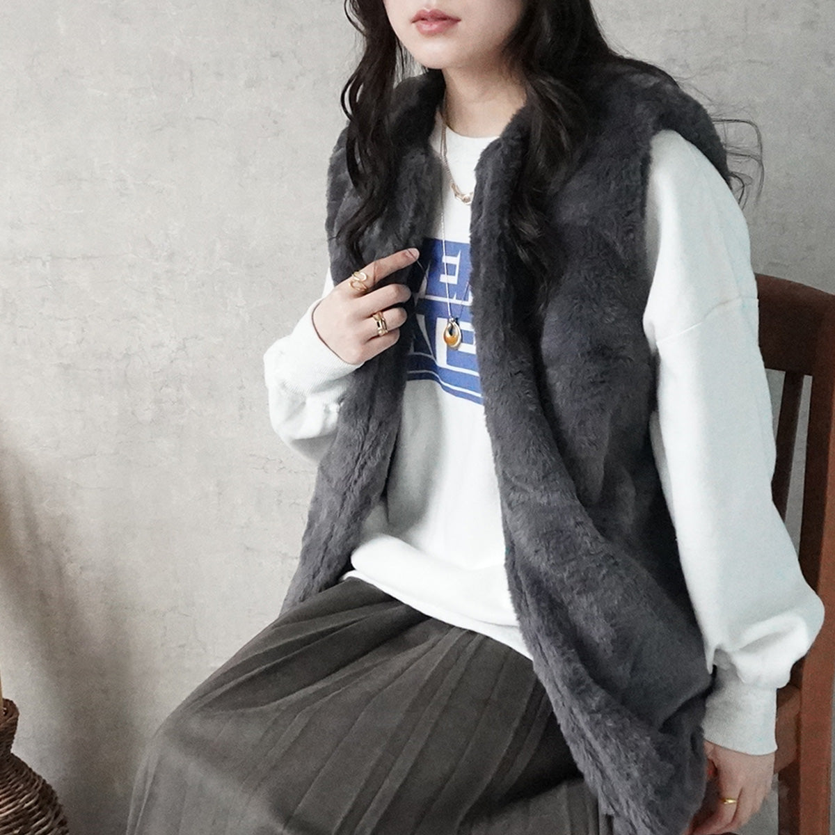 ポケット付きファーベスト