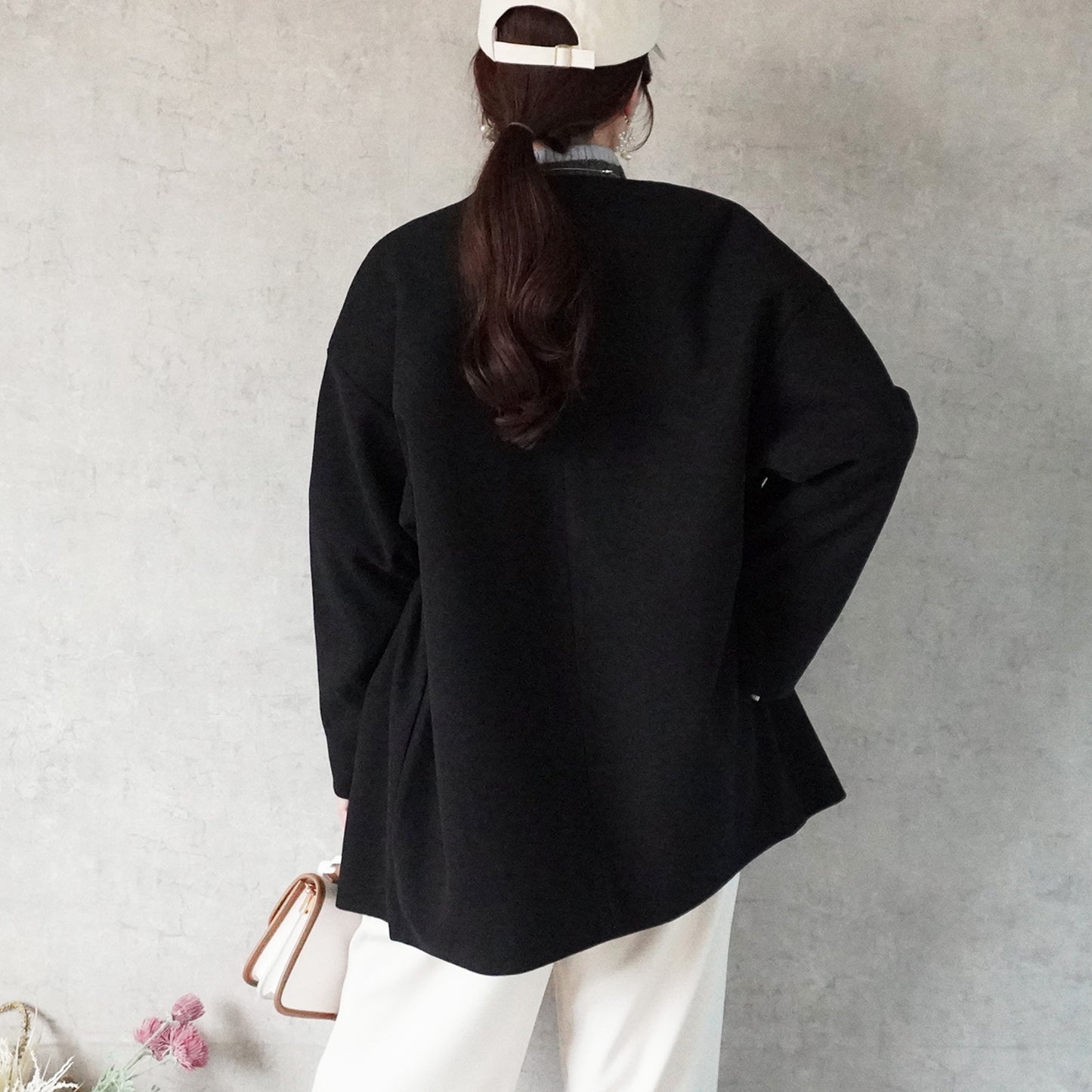 ノーカラーミドルコート