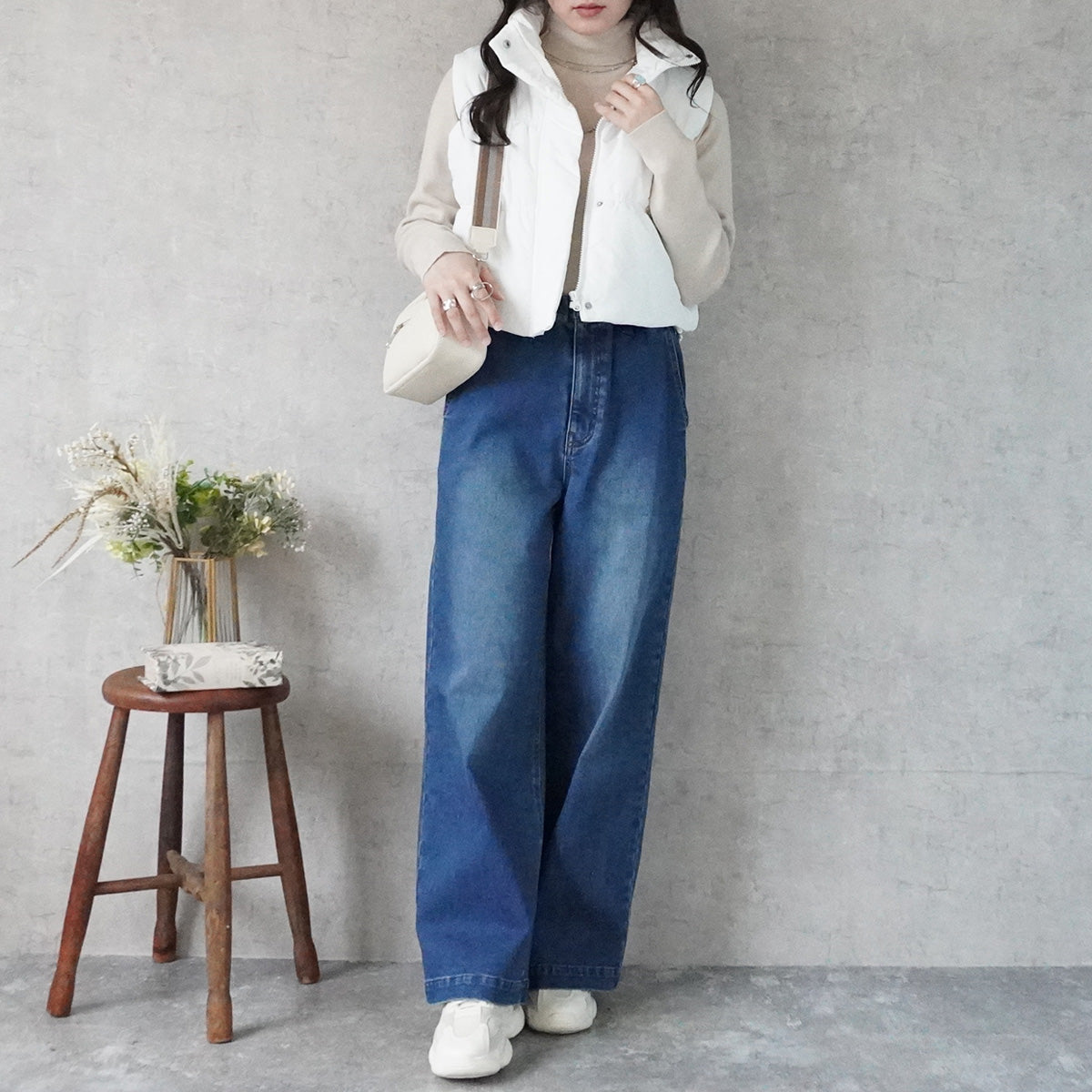 裾ドロストショート中綿ベスト