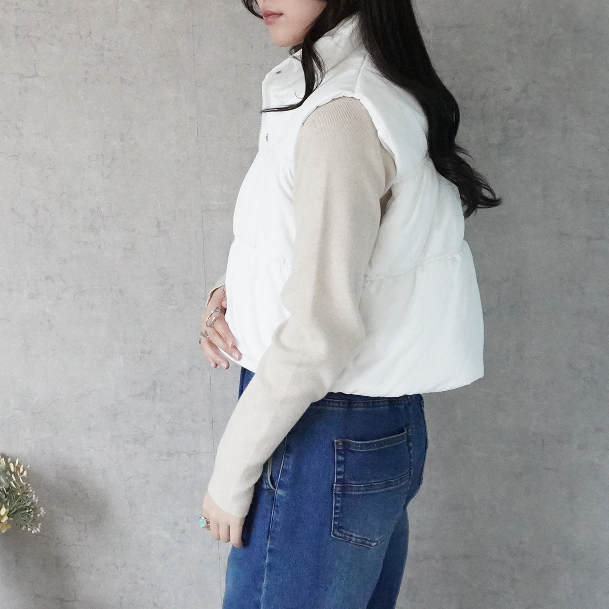 裾ドロストショート中綿ベスト