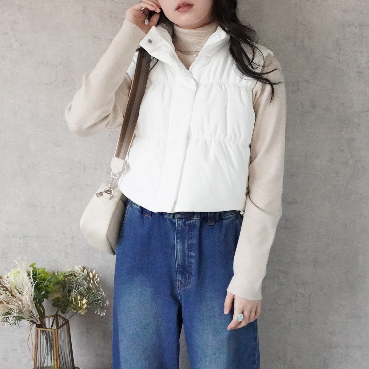 裾ドロストショート中綿ベスト