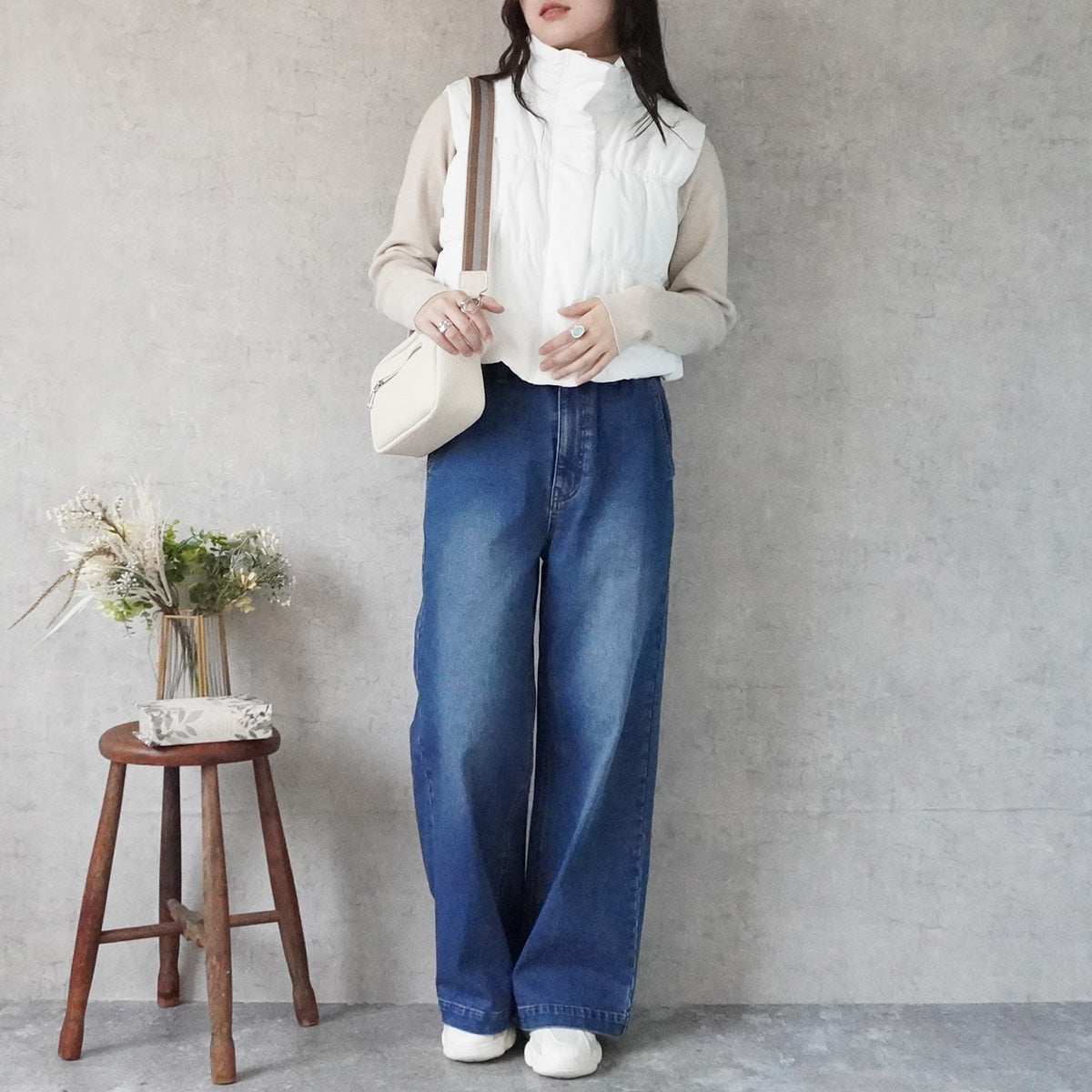 裾ドロストショート中綿ベスト