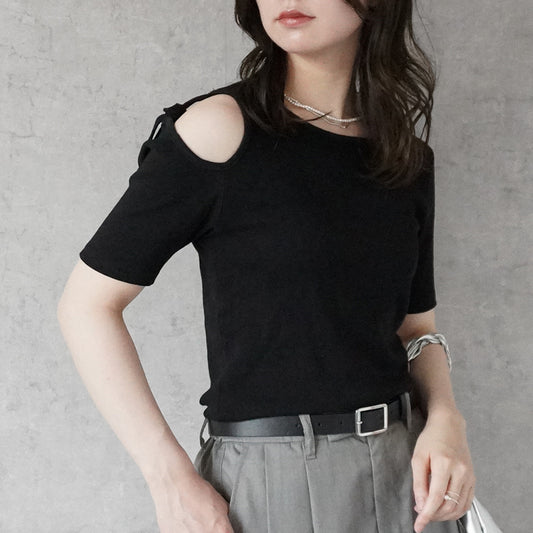 肩スリットリボン半袖Tシャツ
