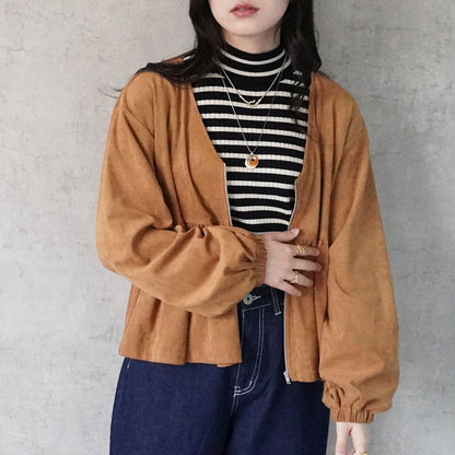 スエードペプラムブラウス