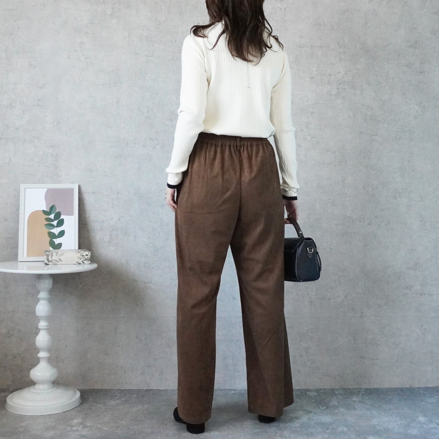 スエードタックワイドパンツ