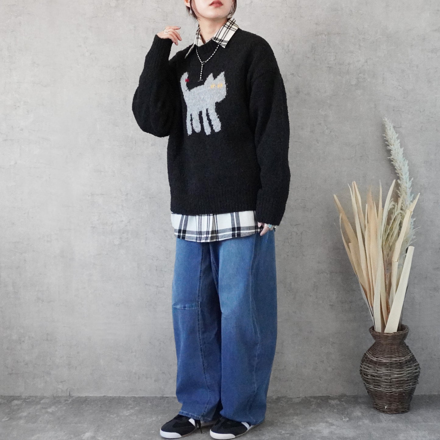 猫モチーフジャガードニットプルオーバー