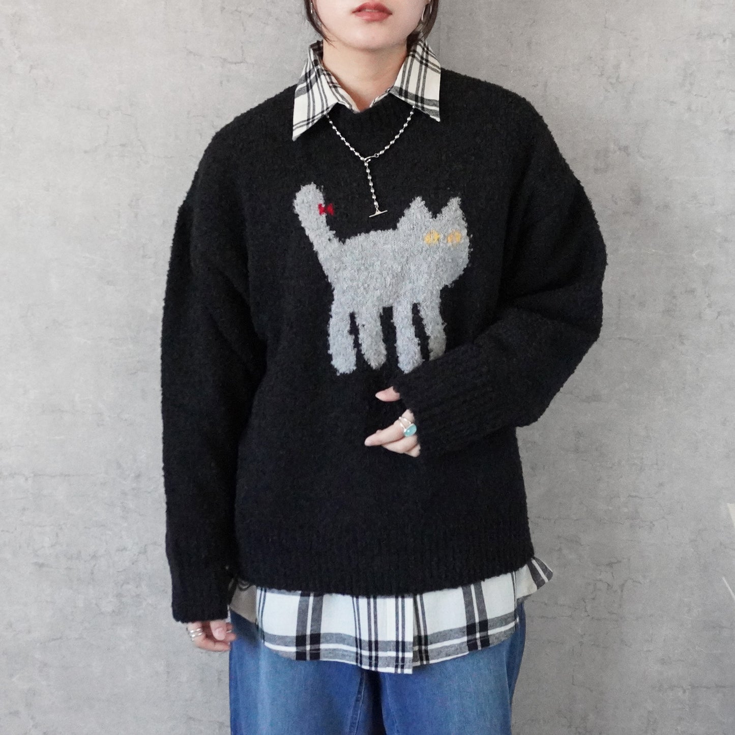 猫モチーフジャガードニットプルオーバー
