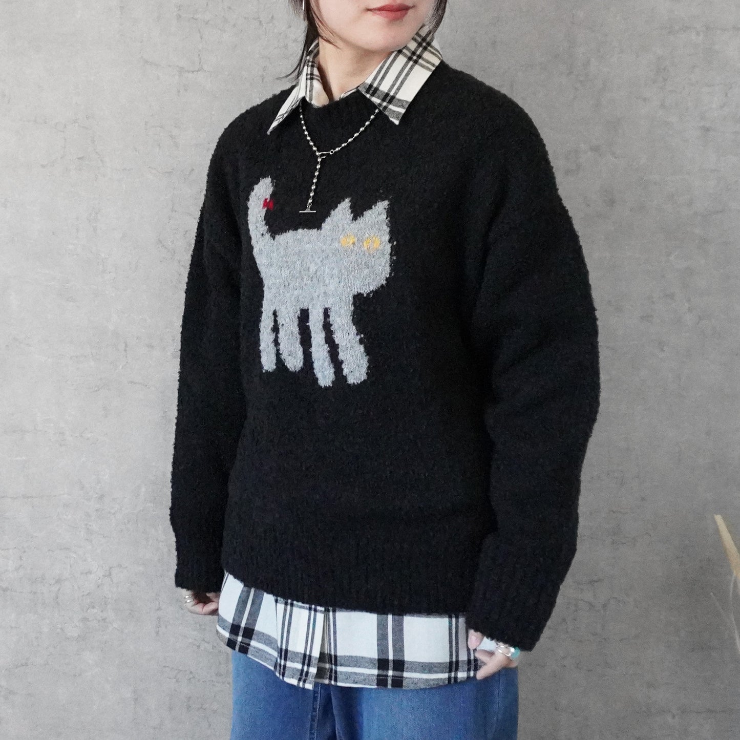 猫モチーフジャガードニットプルオーバー