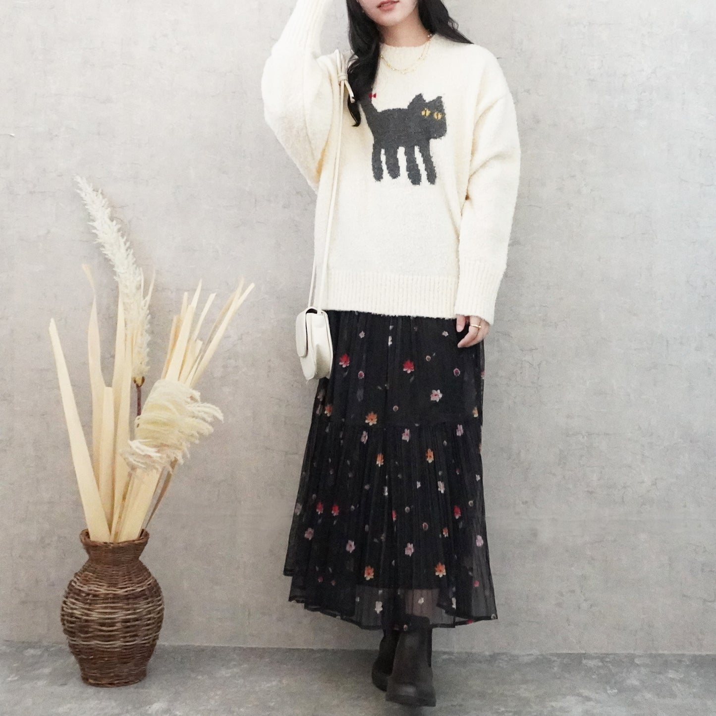 猫モチーフジャガードニットプルオーバー