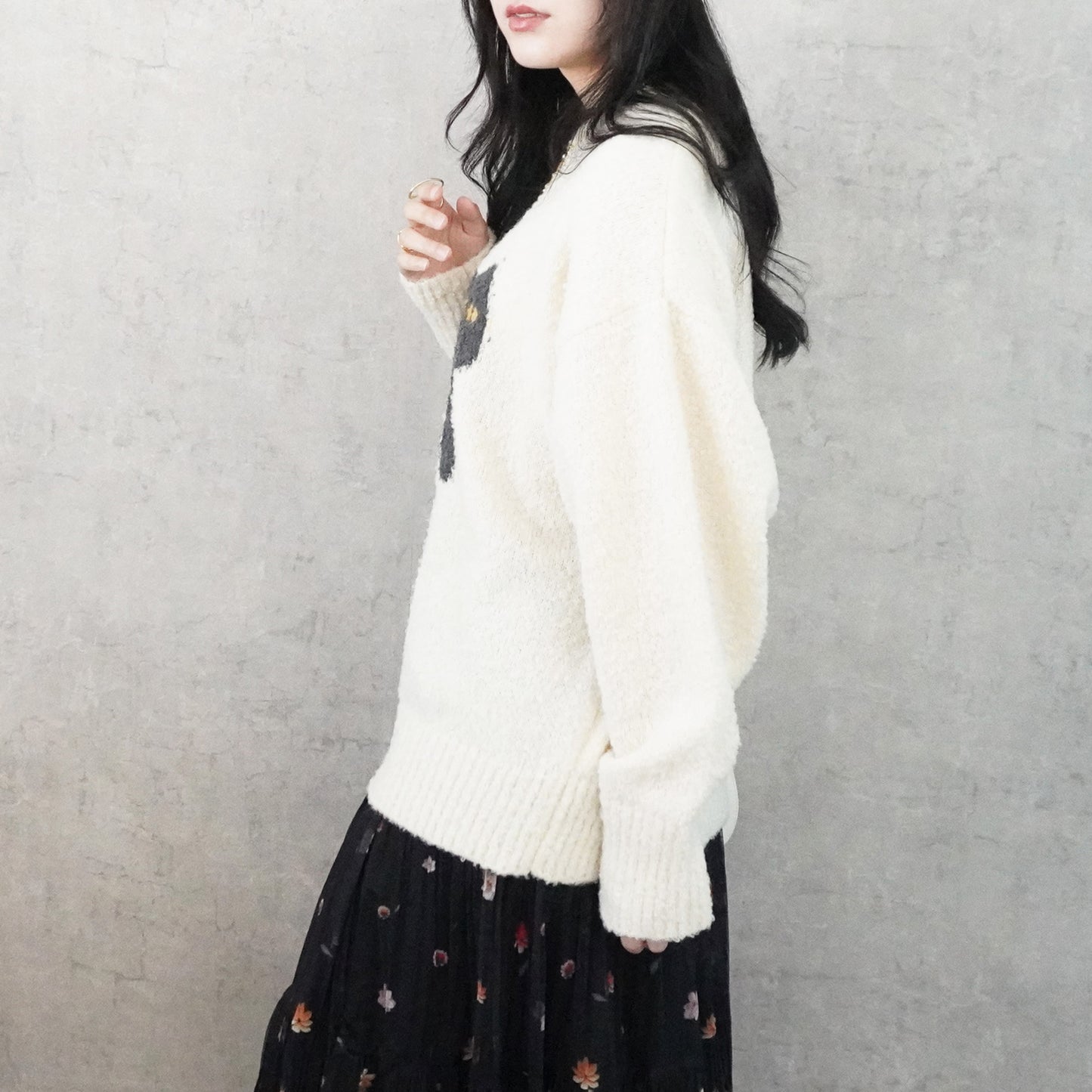 猫モチーフジャガードニットプルオーバー