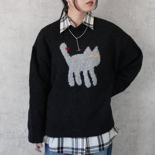 猫モチーフジャガードニットプルオーバー