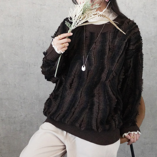 立体MIXフリンジニットプルオーバー