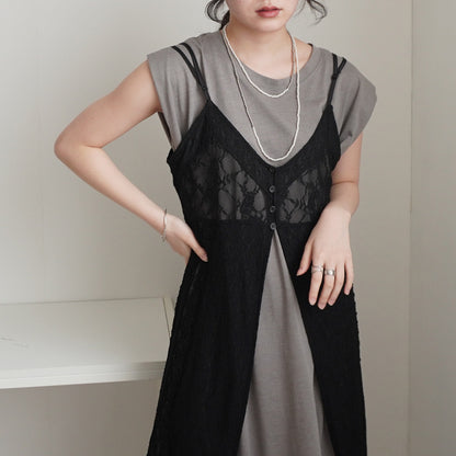 レースパッチワークキャミワンピース