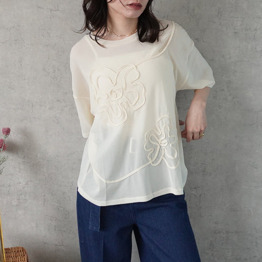 コードフラワーシアーニットTシャツ
