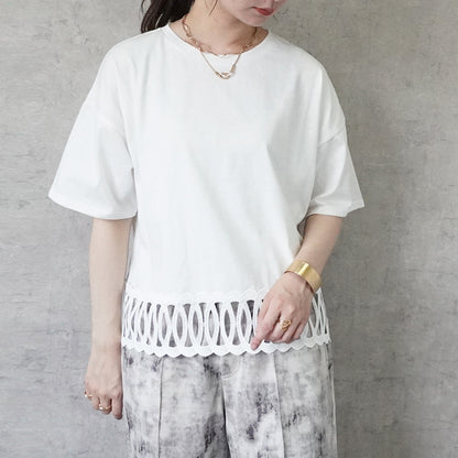 裾BIGレースルーズ半袖Tシャツ