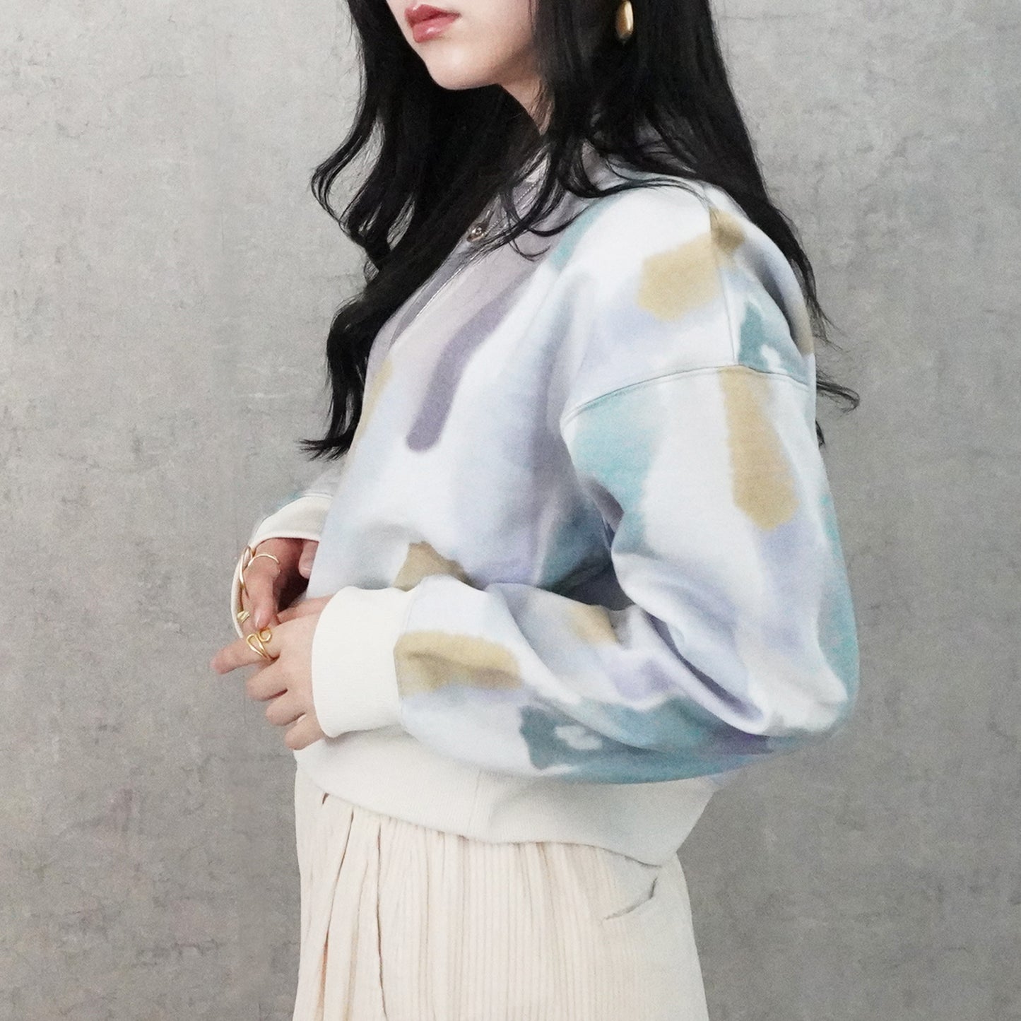 裏起毛ペイントプリントプルオーバー