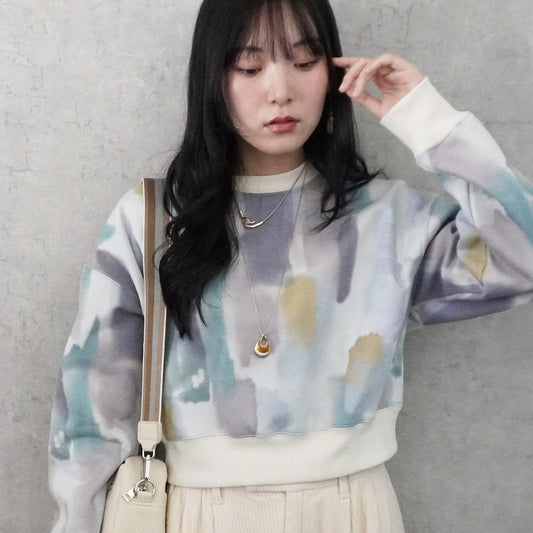 裏起毛ペイントプリントプルオーバー