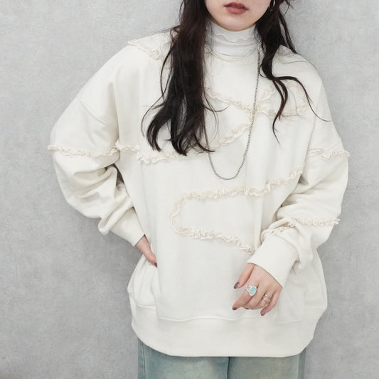 マットサテンフリル裏毛プルオーバー