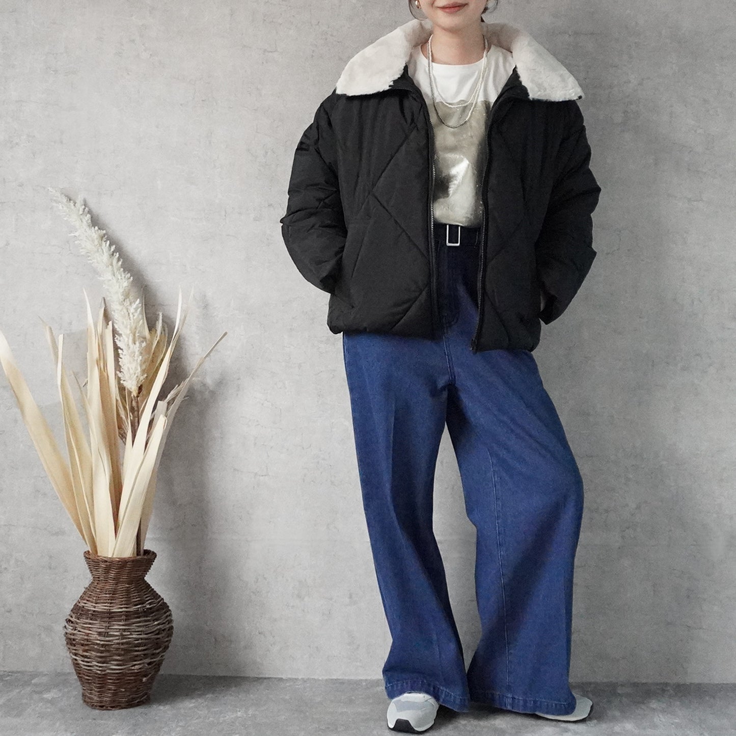 2wayカラーファーキルトブルゾン