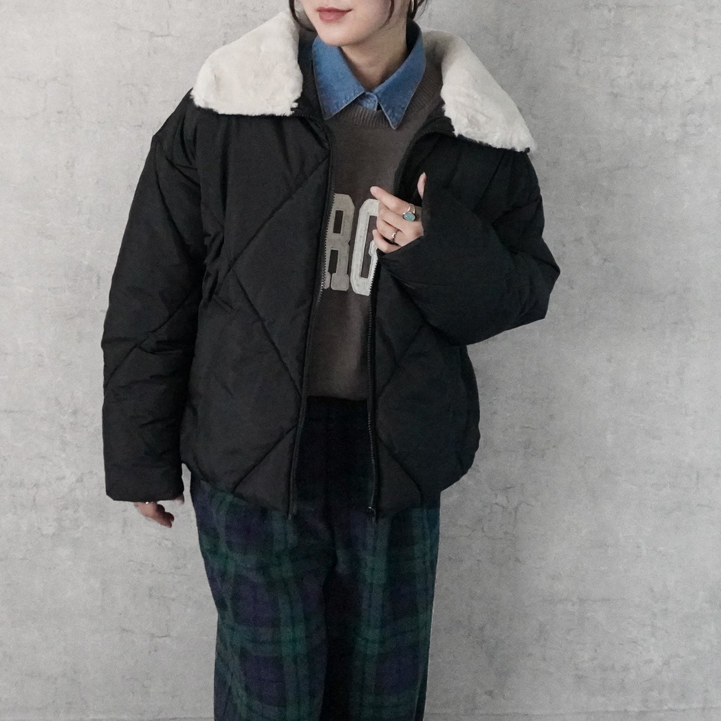 2wayカラーファーキルトブルゾン