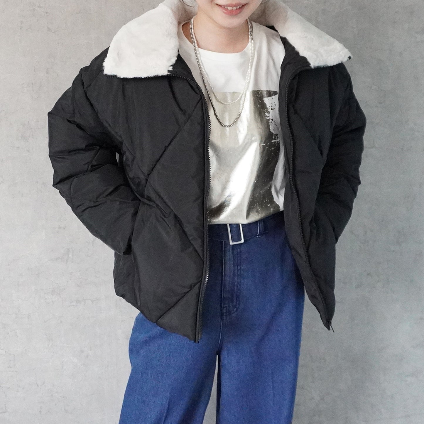 2wayカラーファーキルトブルゾン