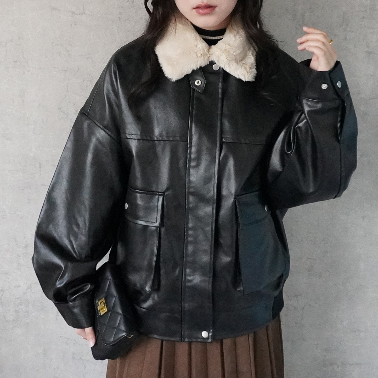 ファーティペットレザーブルゾン