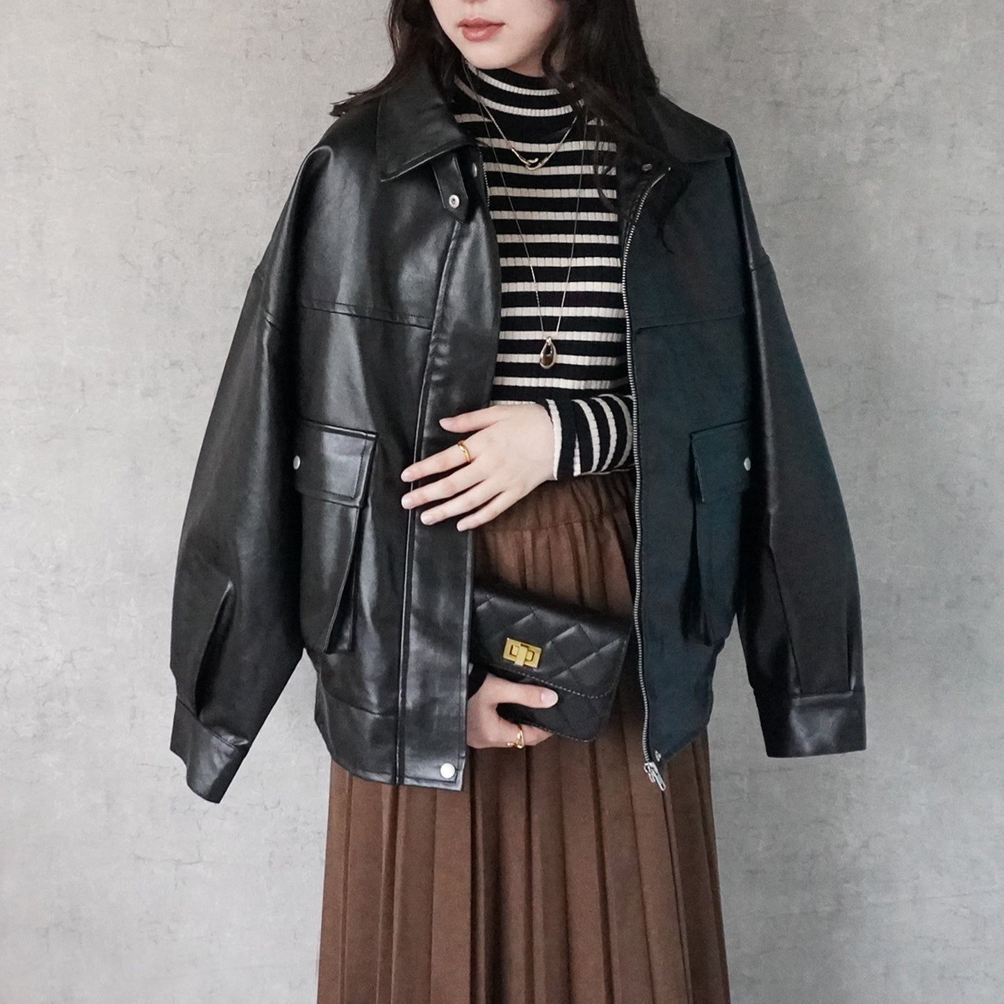 ファーティペットレザーブルゾン