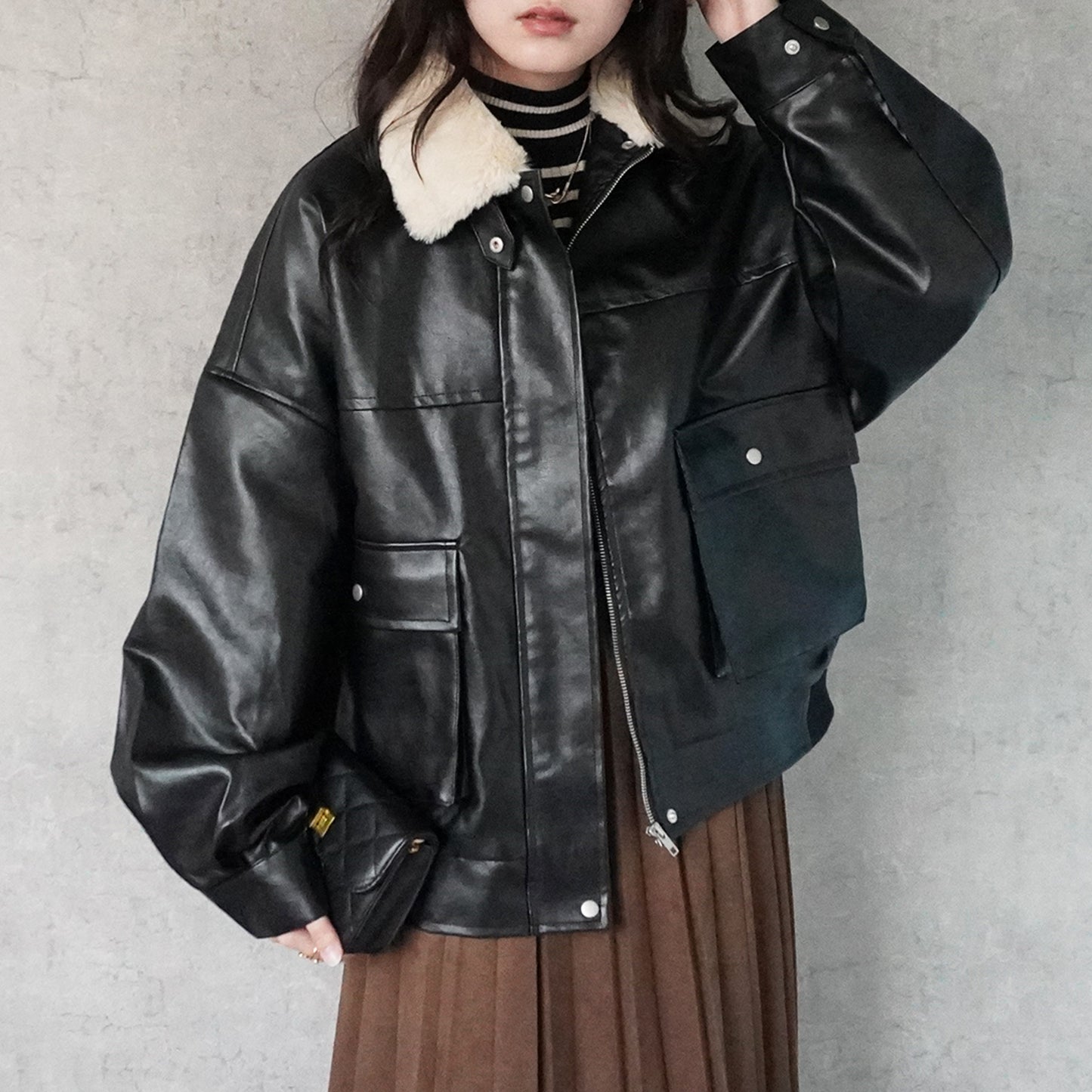 ファーティペットレザーブルゾン