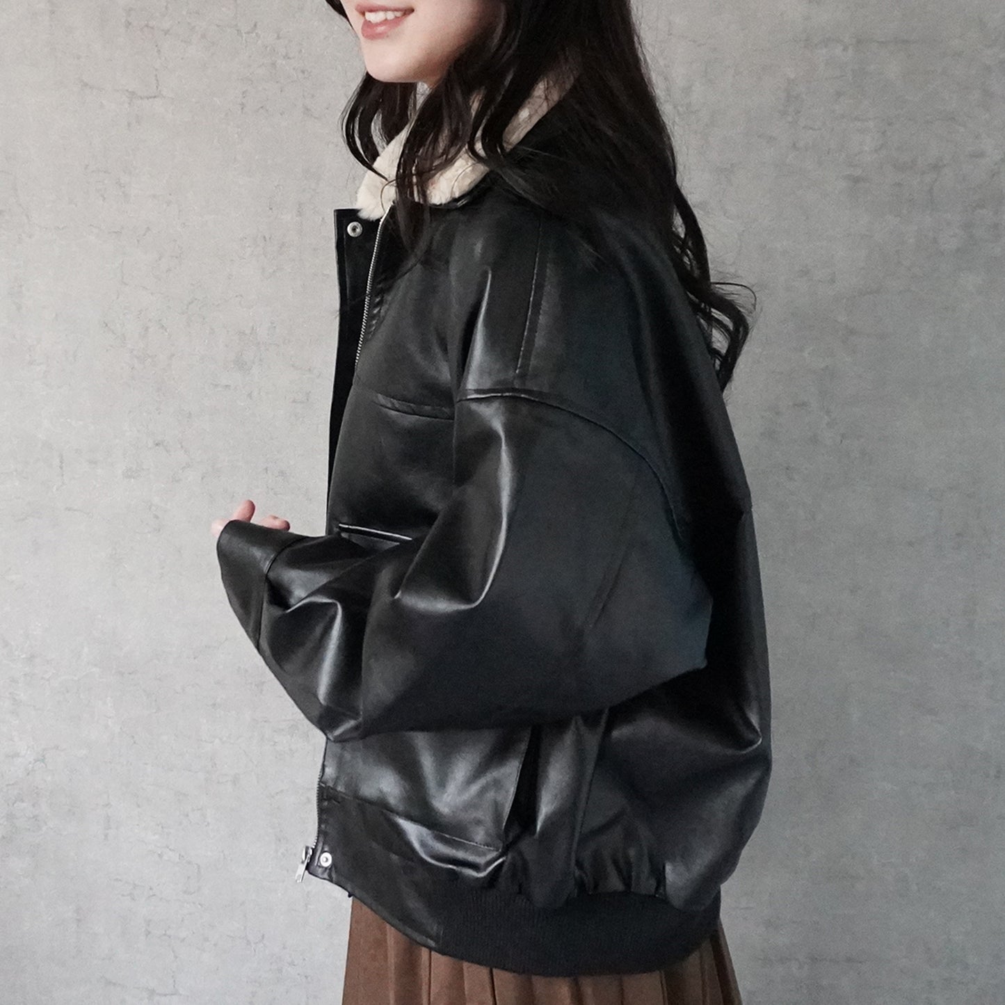 ファーティペットレザーブルゾン