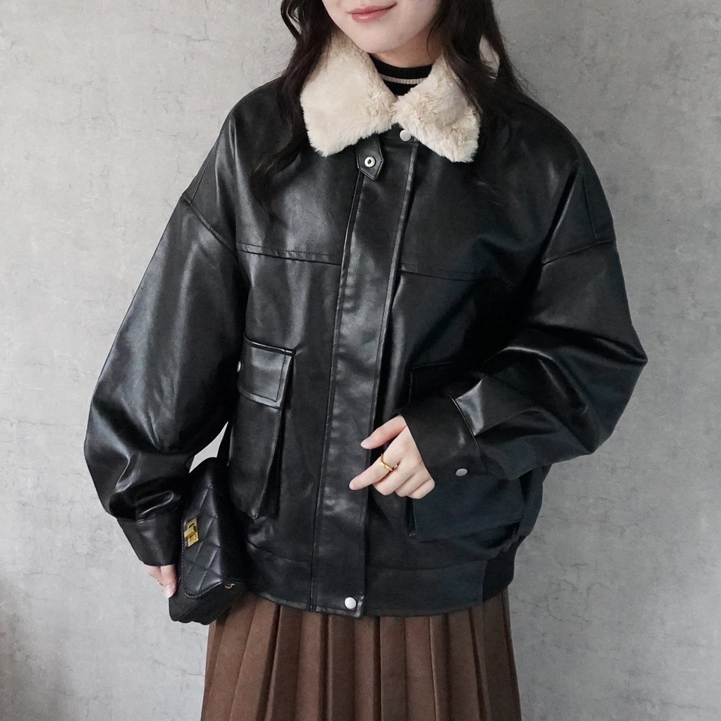 ファーティペットレザーブルゾン