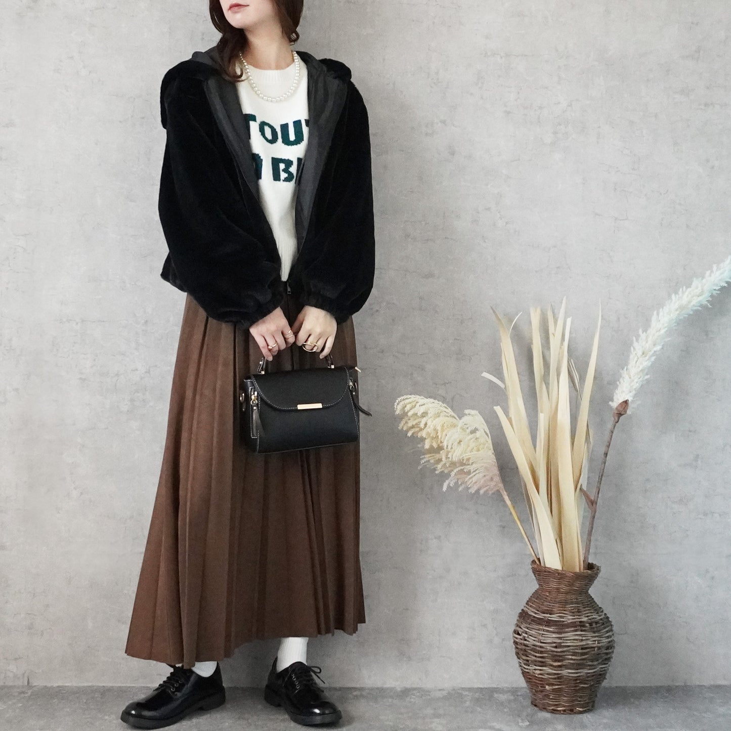 フェイクファーショートフードブルゾン