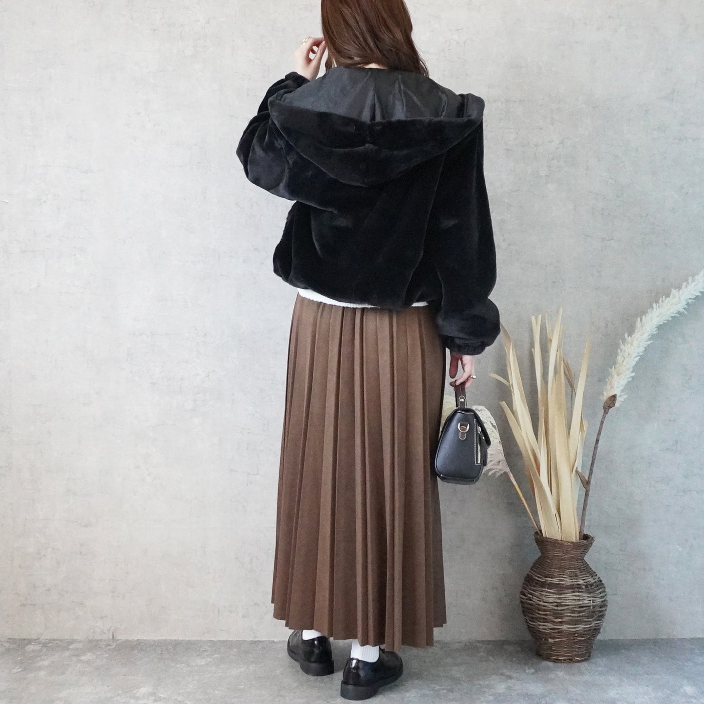 フェイクファーショートフードブルゾン