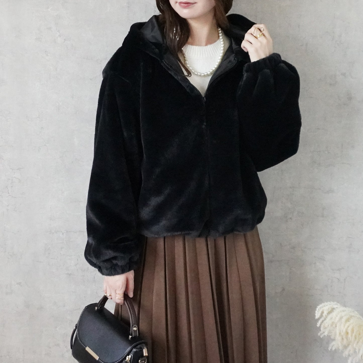 フェイクファーショートフードブルゾン