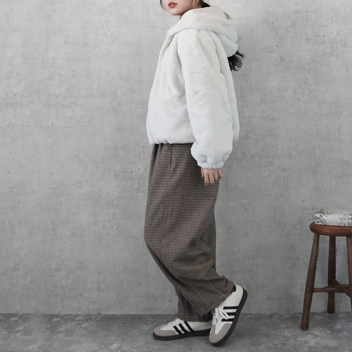 フェイクファーショートフードブルゾン