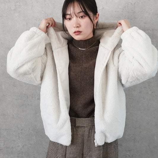 フェイクファーショートフードブルゾン