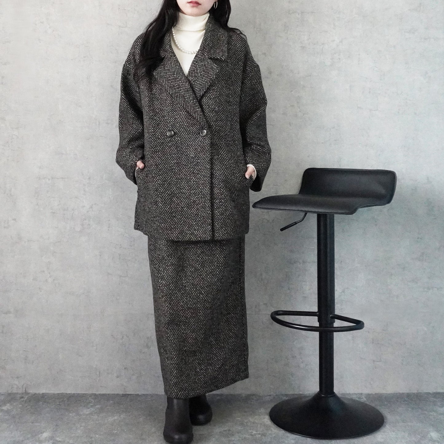 ヘリンボーンダブルテーラードジャケット