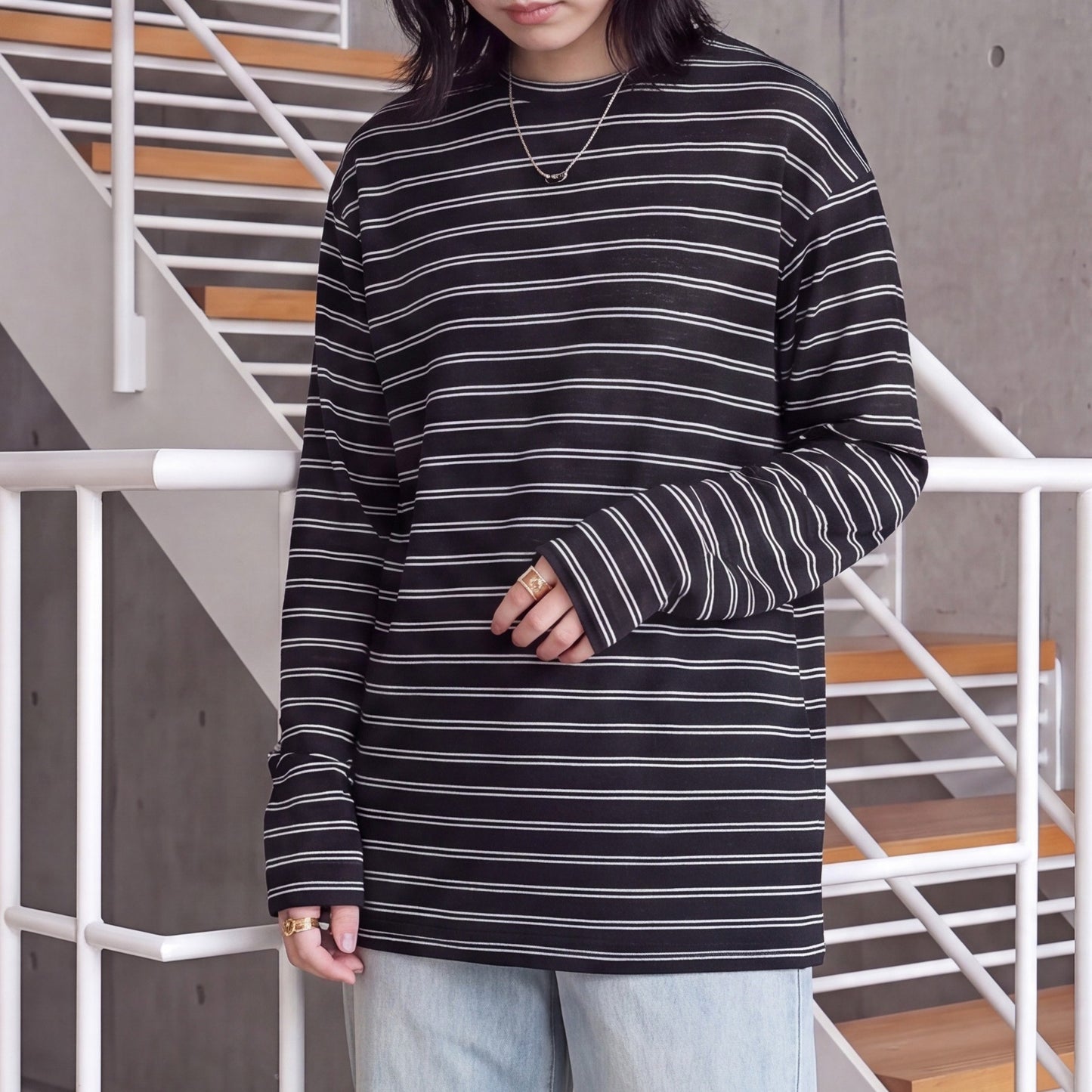 シアーボーダーリラックス長袖Tシャツ【予約】
