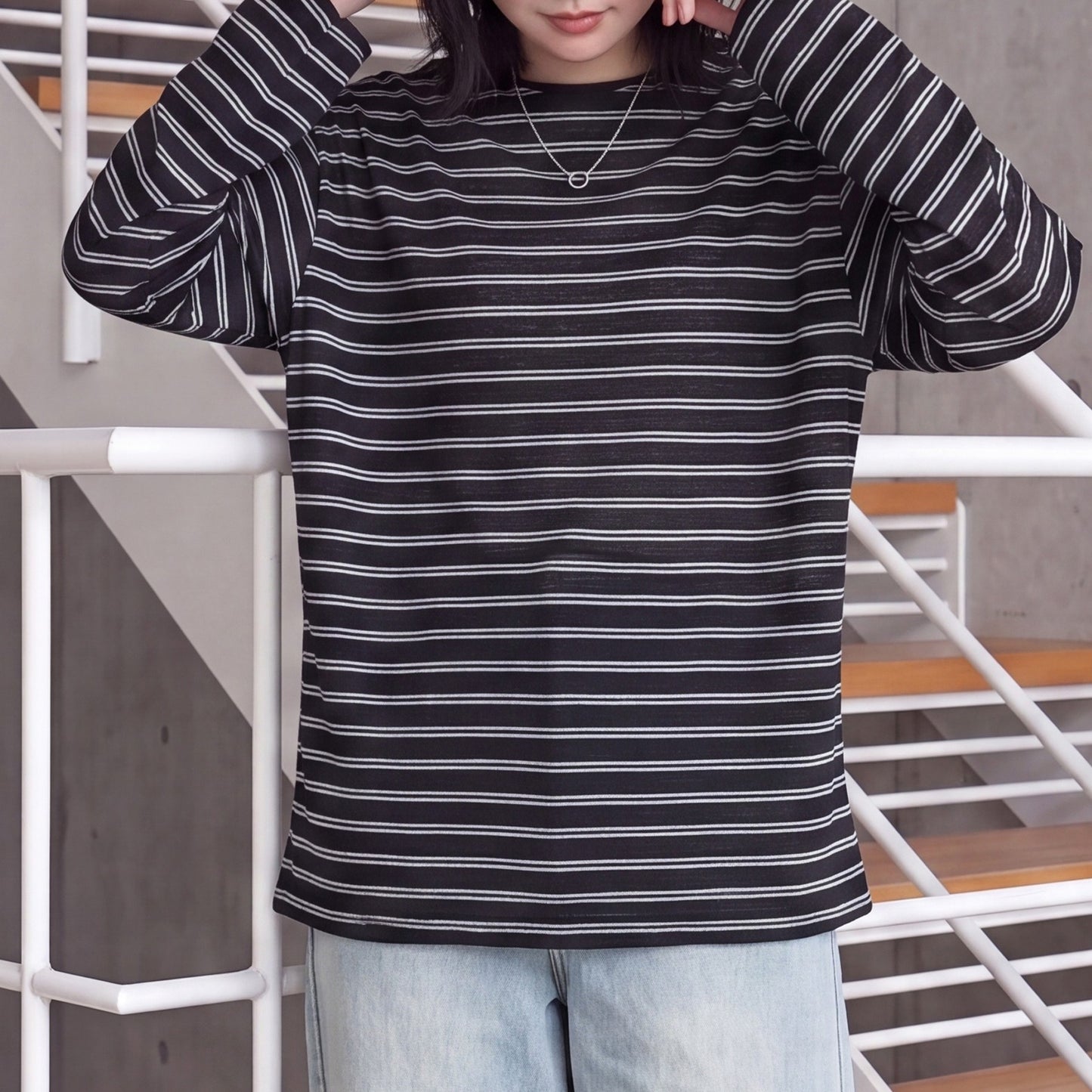 シアーボーダーリラックス長袖Tシャツ【予約】