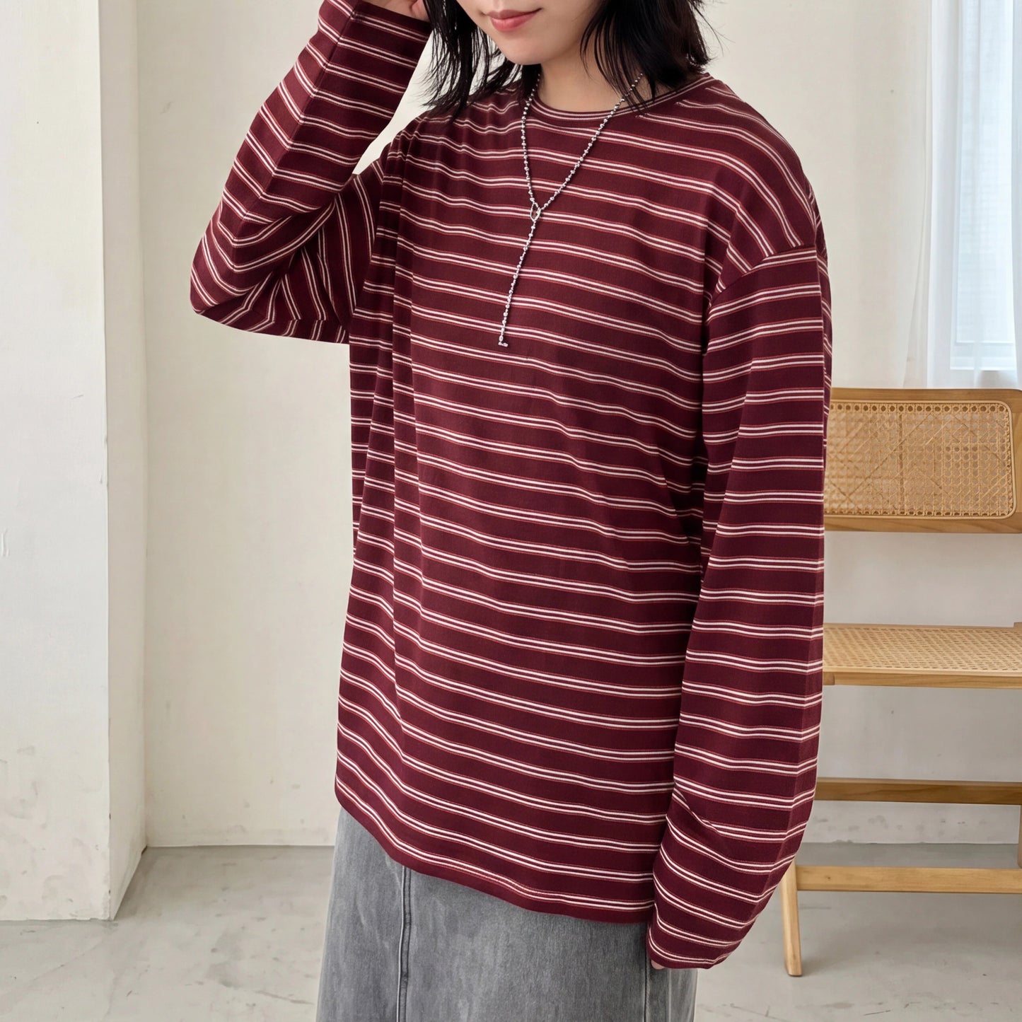シアーボーダーリラックス長袖Tシャツ【予約】
