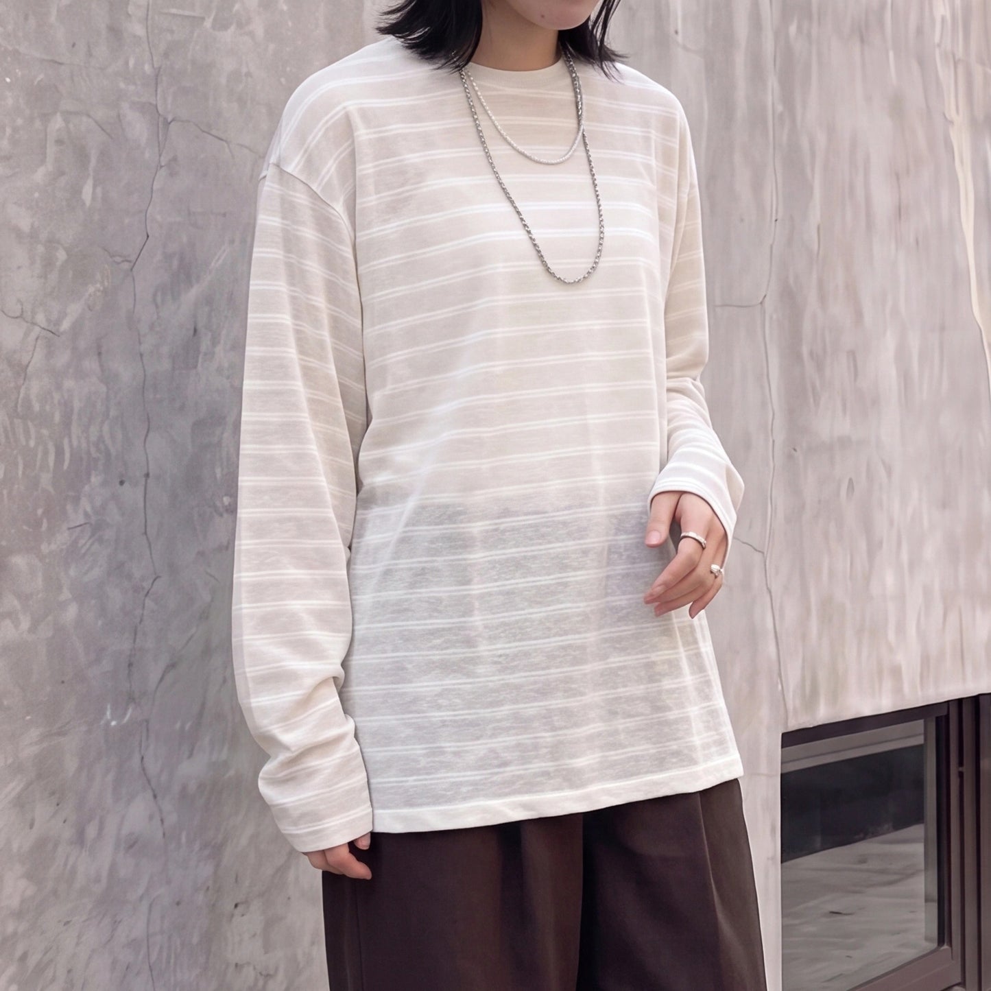 シアーボーダーリラックス長袖Tシャツ【予約】