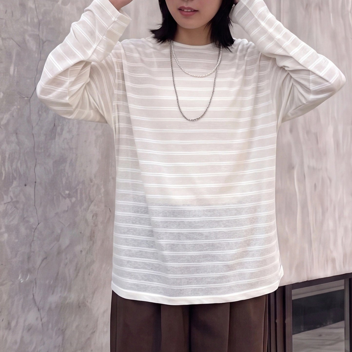 シアーボーダーリラックス長袖Tシャツ【予約】