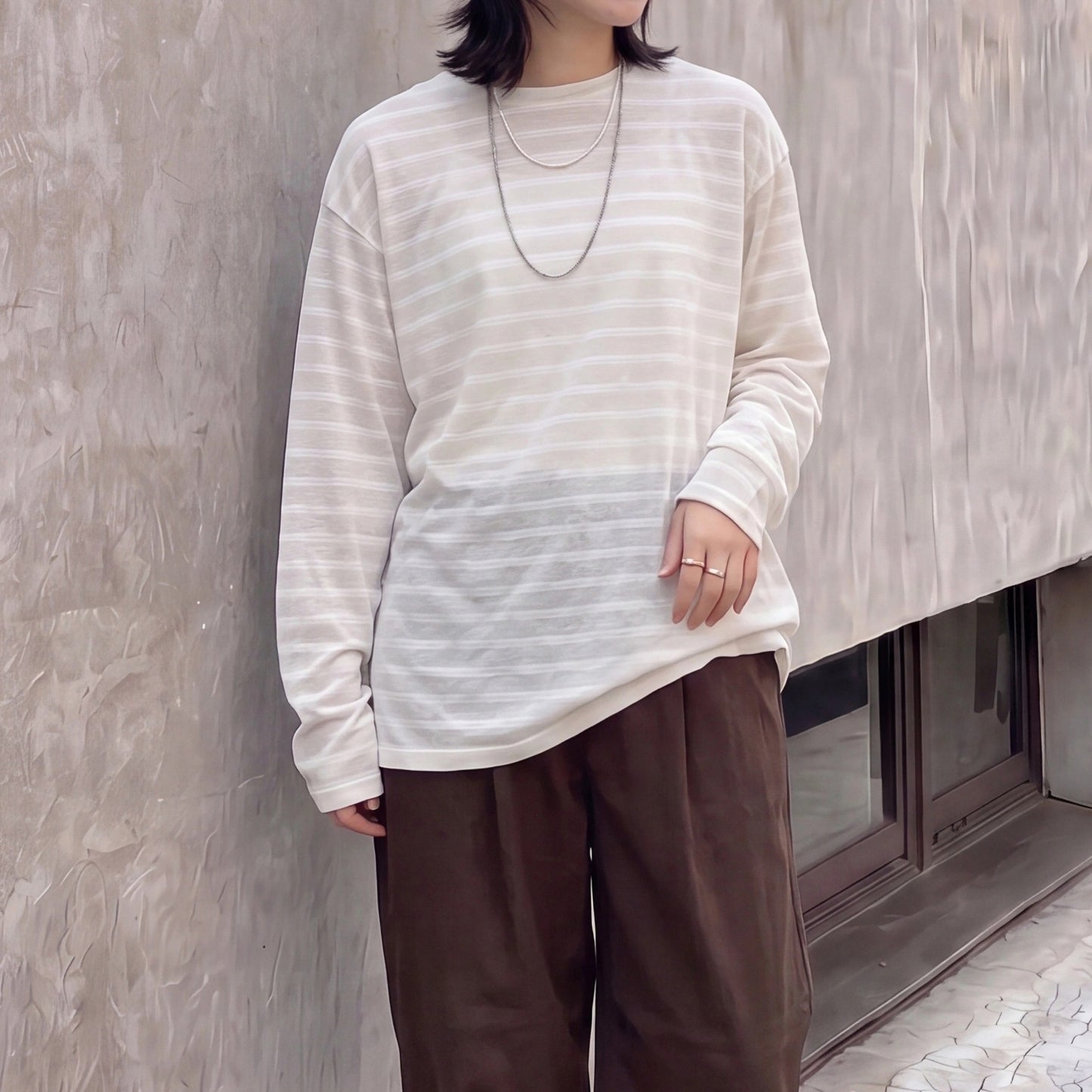シアーボーダーリラックス長袖Tシャツ【予約】